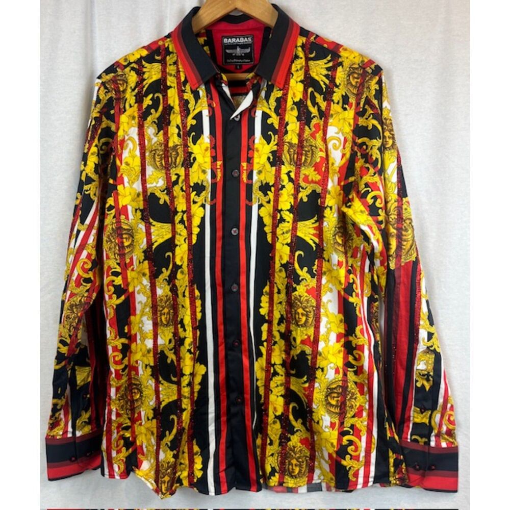 Barabas Artsy Rhinestones God Long Sleeve Button Down Men's size Large Fashion